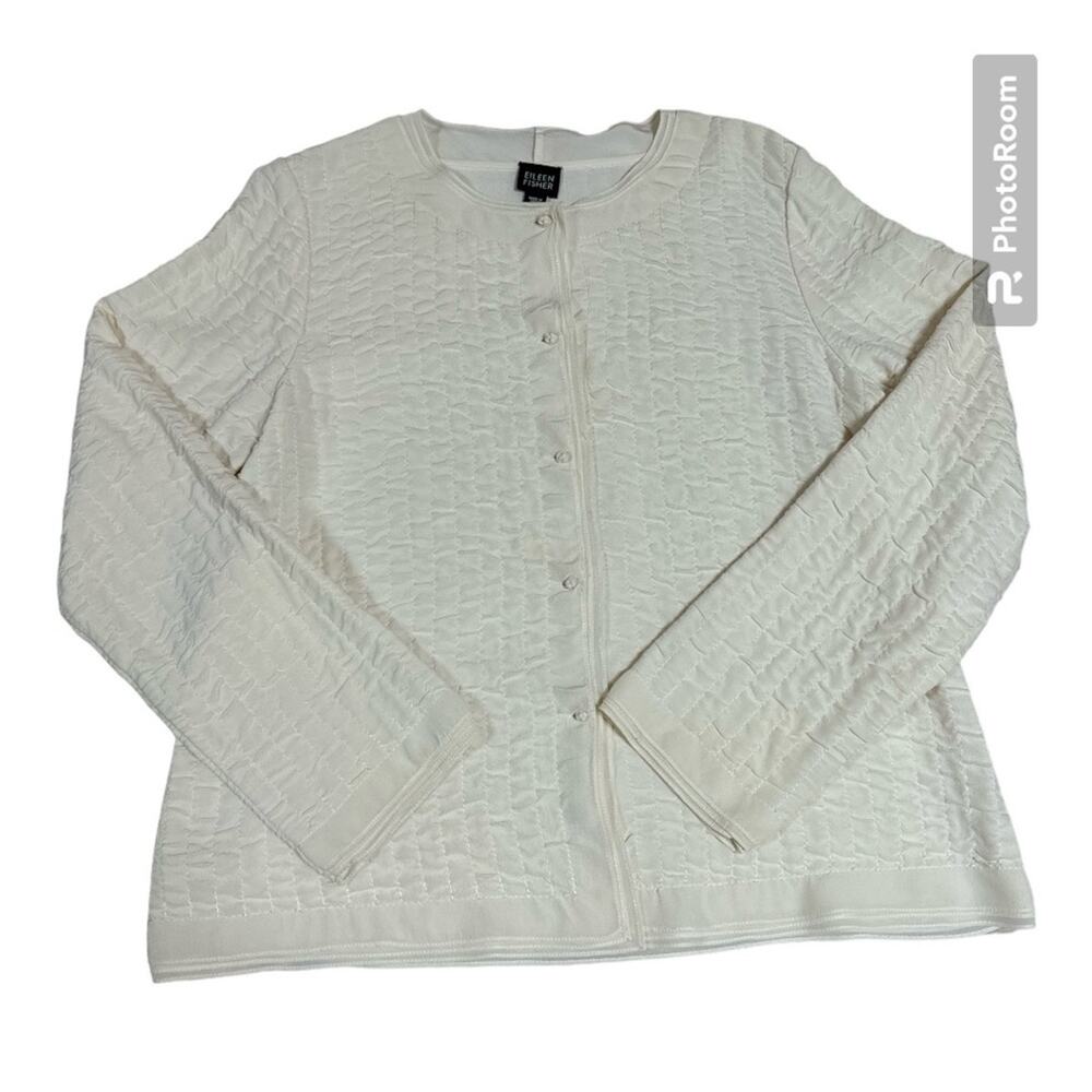 Eileen Fisher Women’s Blazer Jacket Fabric Knot Buttons Cream 100% Silk Small